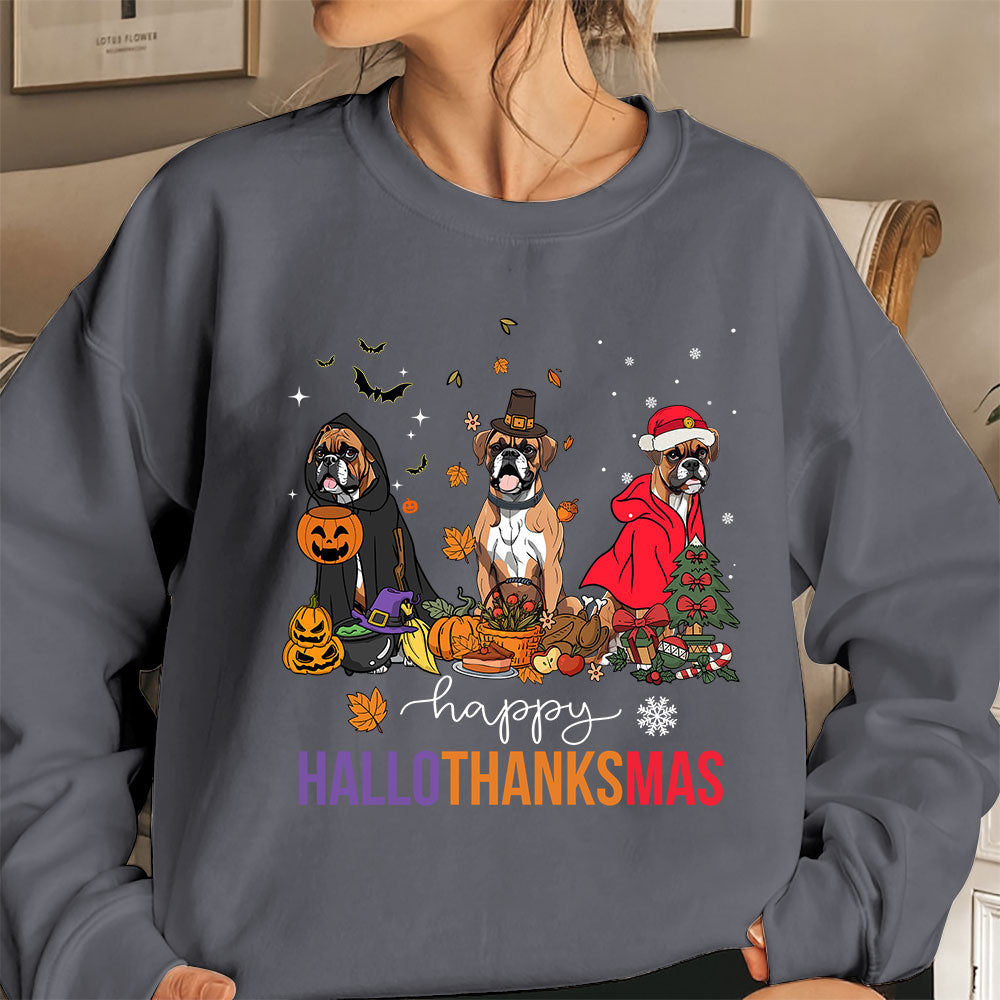 Boxer Sweatshirt, Happy hallothanksmas Boxer Sweatshirt, Witch Boxer Shirt, Boxer Halloween Sweatshirt