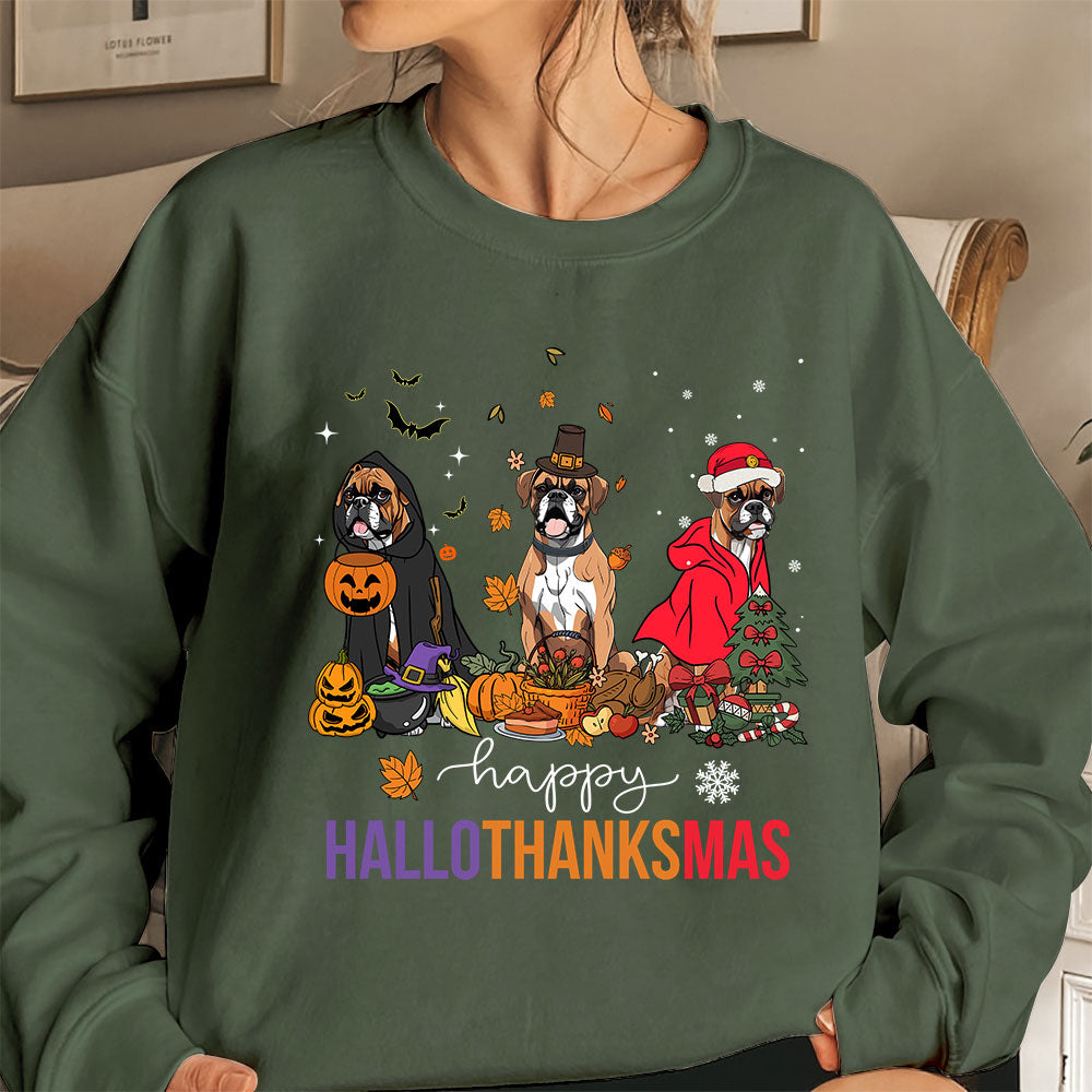Boxer Sweatshirt, Happy hallothanksmas Boxer Sweatshirt, Witch Boxer Shirt, Boxer Halloween Sweatshirt