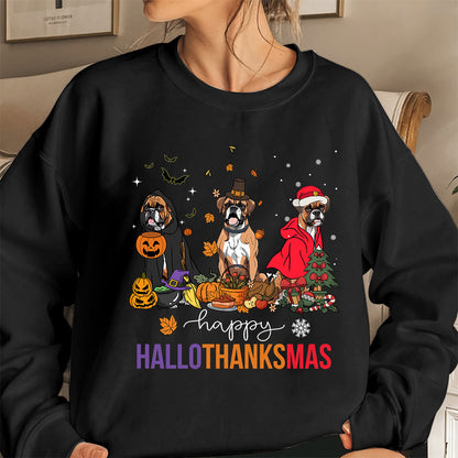 Boxer Sweatshirt, Happy hallothanksmas Boxer Sweatshirt, Witch Boxer Shirt, Boxer Halloween Sweatshirt