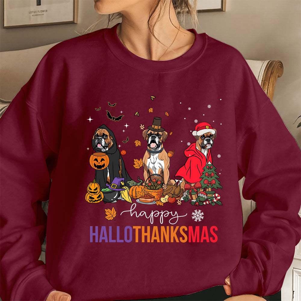 Boxer Sweatshirt, Happy hallothanksmas Boxer Sweatshirt, Witch Boxer Shirt, Boxer Halloween Sweatshirt