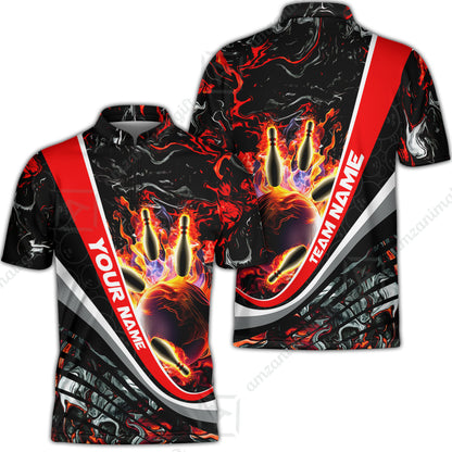 Customized Bowling Polo, Flaming Magma Bowling And Pins Multicolor Option Customized Name Team Name For Bowling Team Shirts