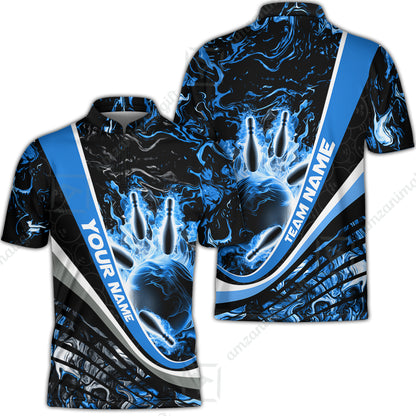 Customized Bowling Polo, Flaming Magma Bowling And Pins Multicolor Option Customized Name Team Name For Bowling Team Shirts