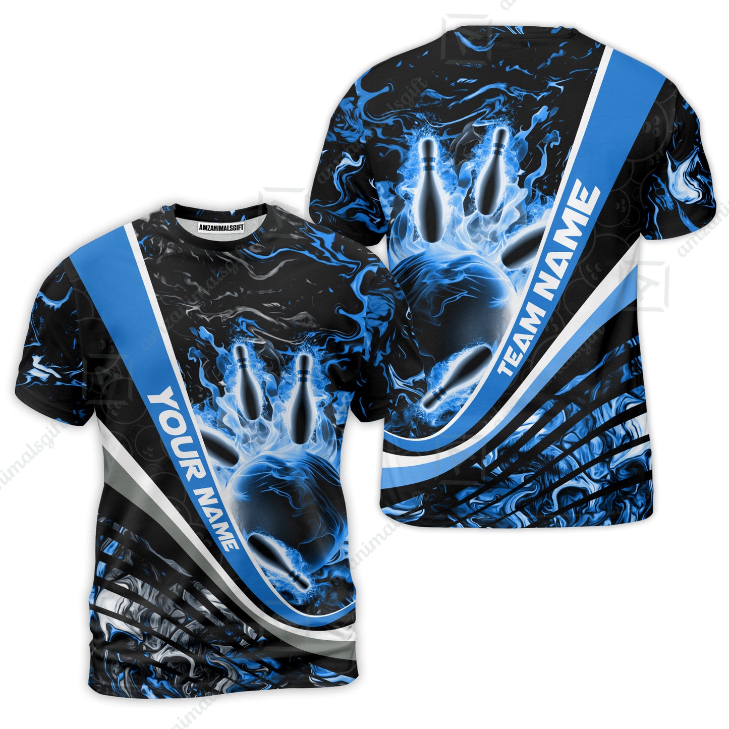 Customized Bowling Polo, Flaming Magma Bowling And Pins Multicolor Option Customized Name Team Name For Bowling Team Shirts