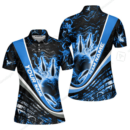 Customized Bowling Polo, Flaming Magma Bowling And Pins Multicolor Option Customized Name Team Name For Bowling Team Shirts