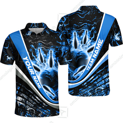 Customized Bowling Polo, Flaming Magma Bowling And Pins Multicolor Option Customized Name Team Name For Bowling Team Shirts