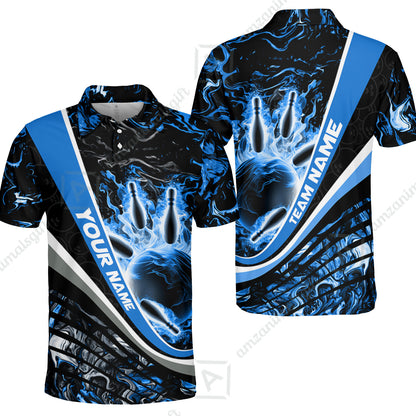 Customized Bowling Polo, Flaming Magma Bowling And Pins Multicolor Option Customized Name Team Name For Bowling Team Shirts