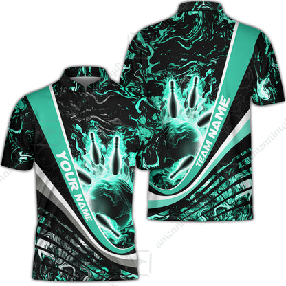 Customized Bowling Polo, Flaming Magma Bowling And Pins Multicolor Option Customized Name Team Name For Bowling Team Shirts