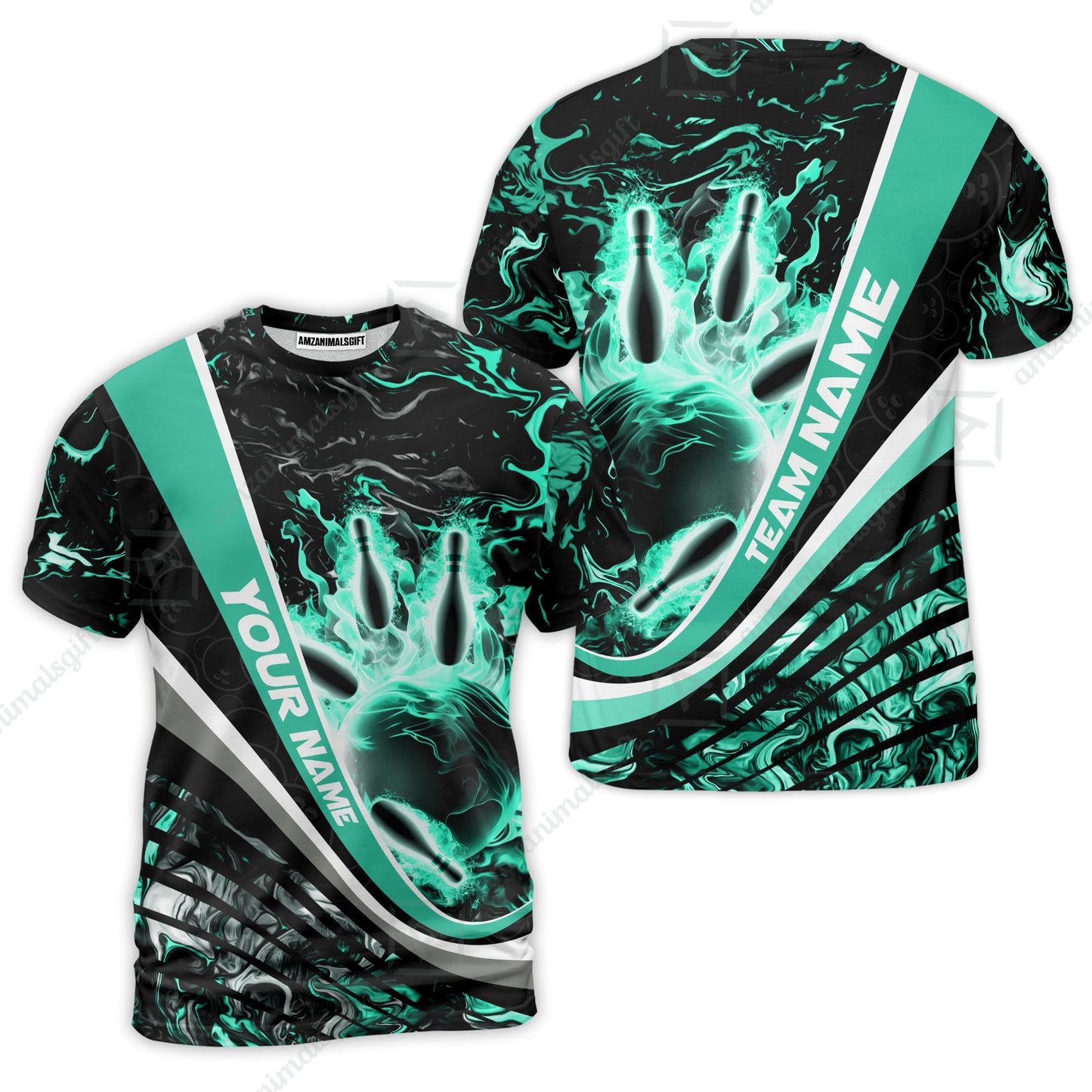 Customized Bowling Polo, Flaming Magma Bowling And Pins Multicolor Option Customized Name Team Name For Bowling Team Shirts