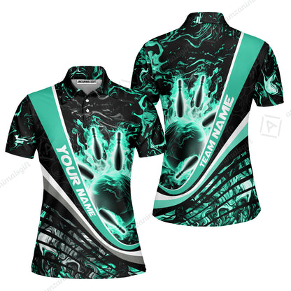 Customized Bowling Polo, Flaming Magma Bowling And Pins Multicolor Option Customized Name Team Name For Bowling Team Shirts