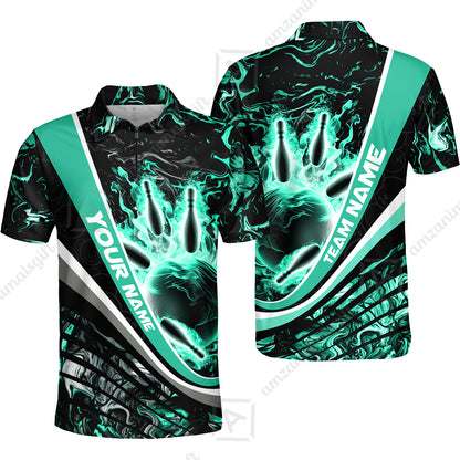 Customized Bowling Polo, Flaming Magma Bowling And Pins Multicolor Option Customized Name Team Name For Bowling Team Shirts