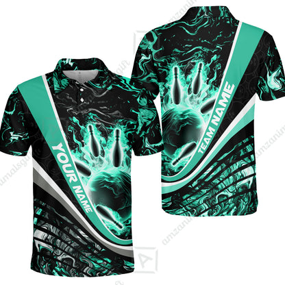 Customized Bowling Polo, Flaming Magma Bowling And Pins Multicolor Option Customized Name Team Name For Bowling Team Shirts