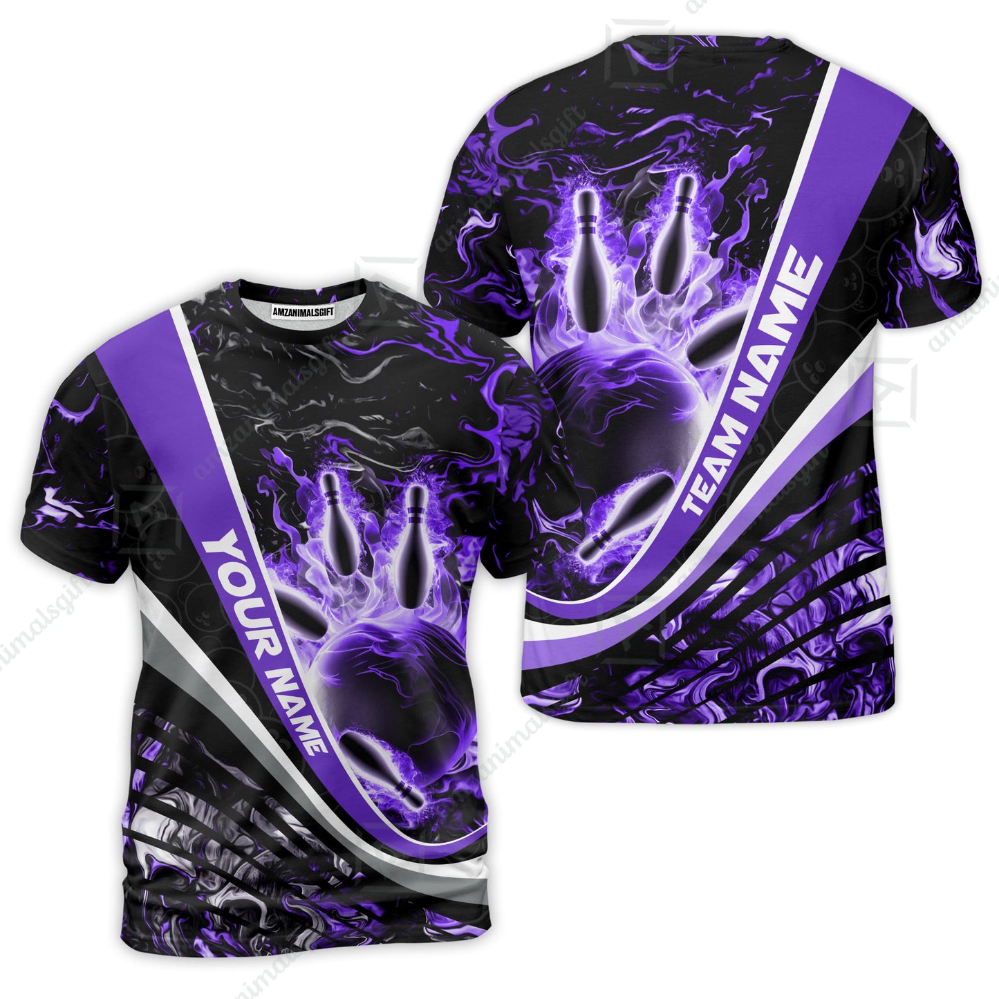 Customized Bowling Polo, Flaming Magma Bowling And Pins Multicolor Option Customized Name Team Name For Bowling Team Shirts