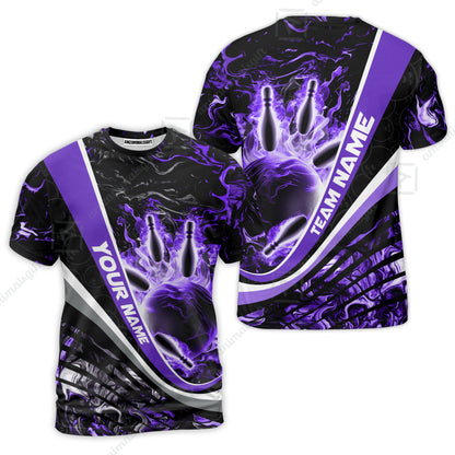 Customized Bowling Polo, Flaming Magma Bowling And Pins Multicolor Option Customized Name Team Name For Bowling Team Shirts