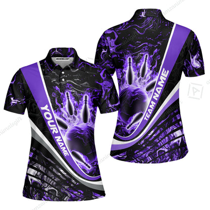 Customized Bowling Polo, Flaming Magma Bowling And Pins Multicolor Option Customized Name Team Name For Bowling Team Shirts