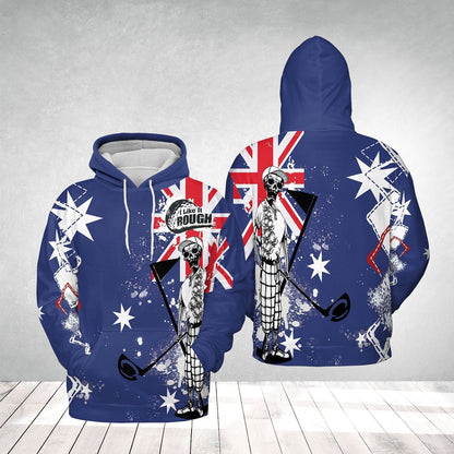 Golf Hoodie, Argyle Pattern Skeleton Golfing, Golf I Like It Rough Australian Flag Hoodie For Men - Best Gift For Golfers, Golf Lovers