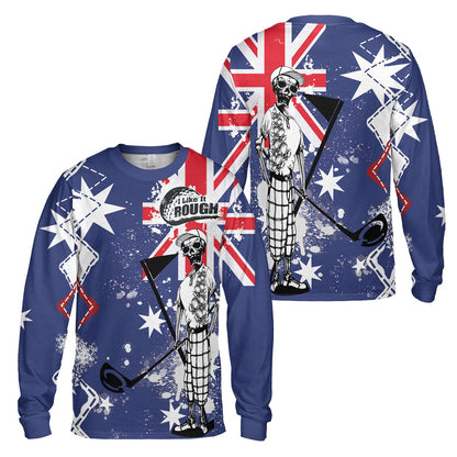 Golf Men's Long Sleeve Polo Shirt, Argyle Pattern Skeleton Golfing, Golf I Like It Rough Australian Flag Long Sleeve Polo Shirt For Men - Best Gift For Golfers, Golf Lovers
