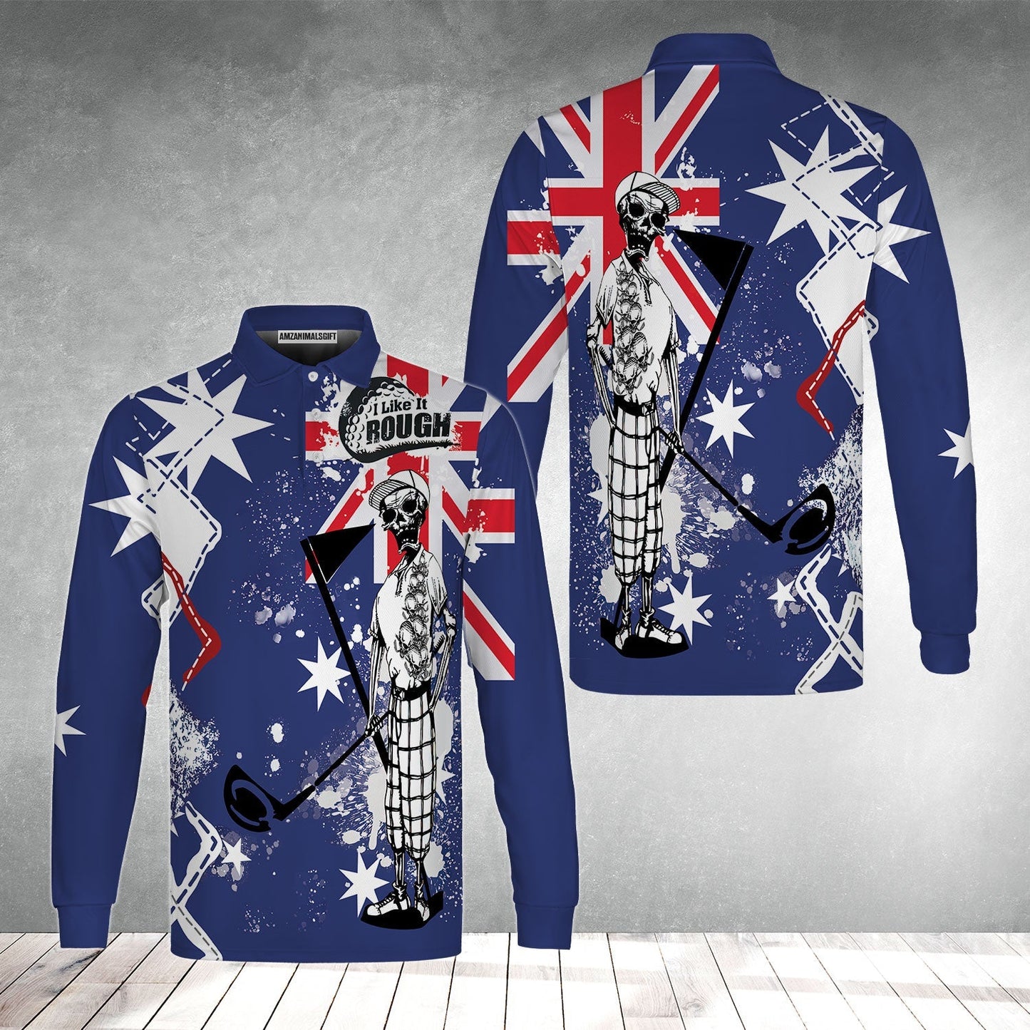Golf Unisex T-shirt, Argyle Pattern Skeleton Golfing, Golf I Like It Rough Australian Flag Unisex T-shirt For Men - Best Gift For Golfers, Golf Lovers