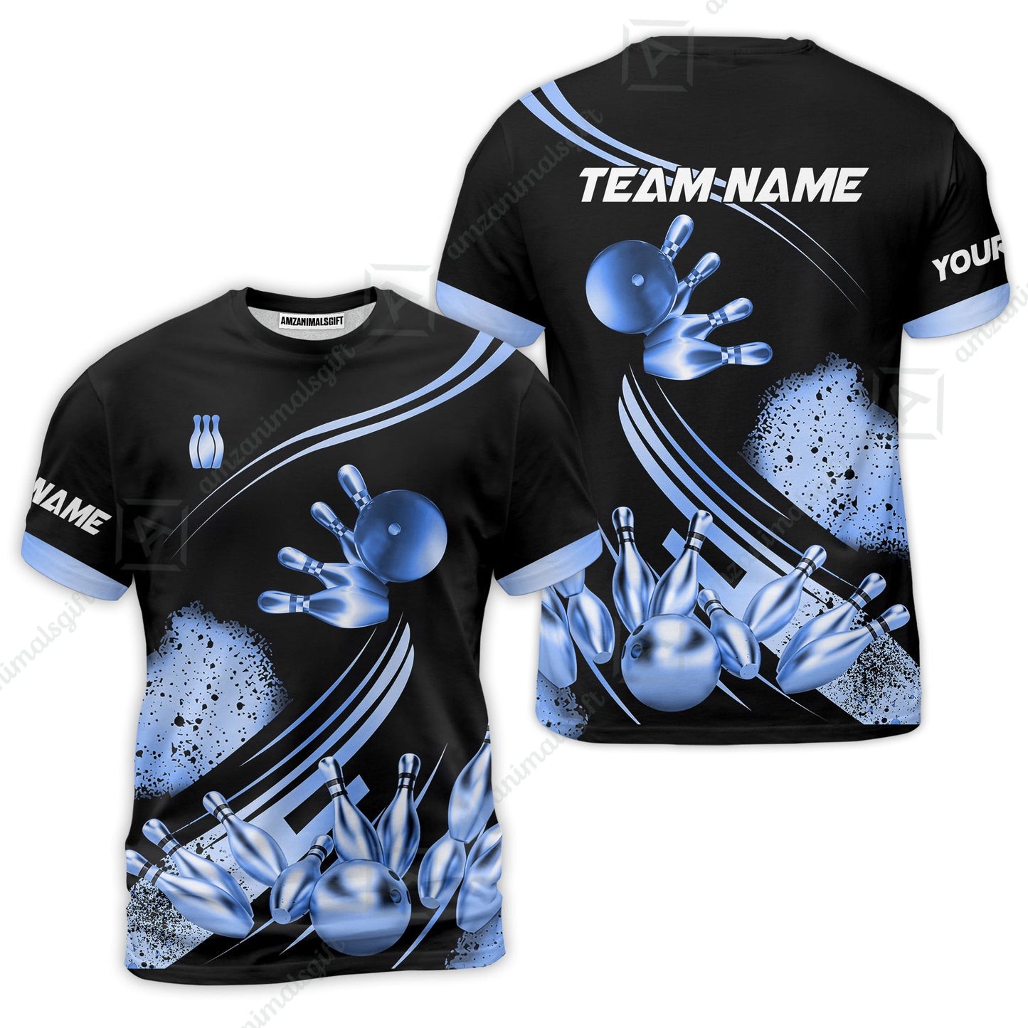 Custom Bowling Team Jerseys Polo Shirts, Bowling Uniforms Ball And Pins Ultimate Golden Multicolor Options Personalized Name And Team Name