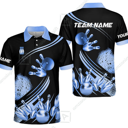 Custom Bowling Team Jerseys Polo Shirts, Bowling Uniforms Ball And Pins Ultimate Golden Multicolor Options Personalized Name And Team Name