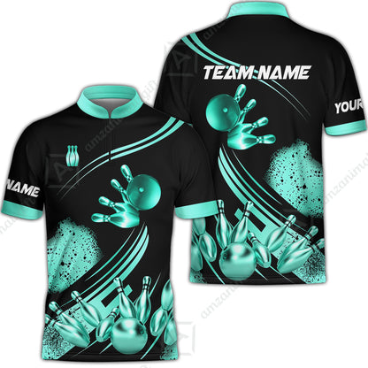Custom Bowling Team Jerseys Polo Shirts, Bowling Uniforms Ball And Pins Ultimate Golden Multicolor Options Personalized Name And Team Name