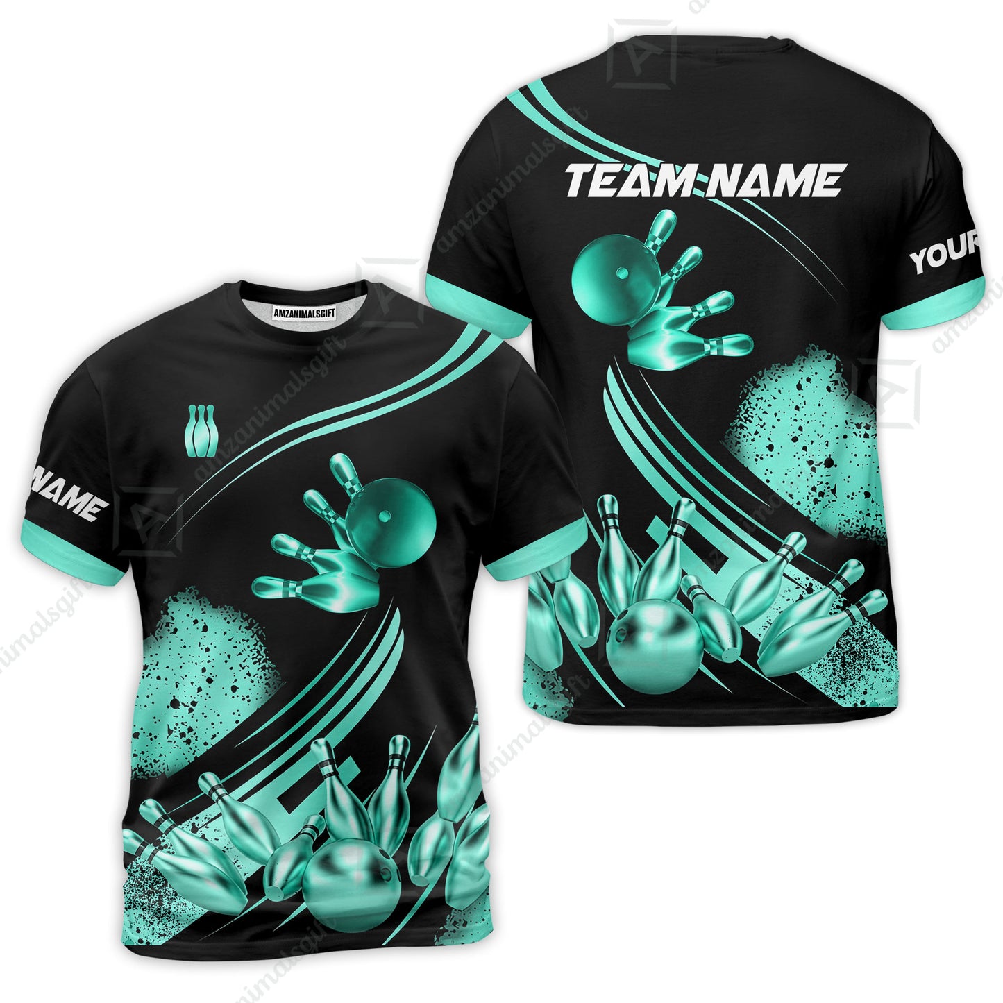 Custom Bowling Team Jerseys Polo Shirts, Bowling Uniforms Ball And Pins Ultimate Golden Multicolor Options Personalized Name And Team Name