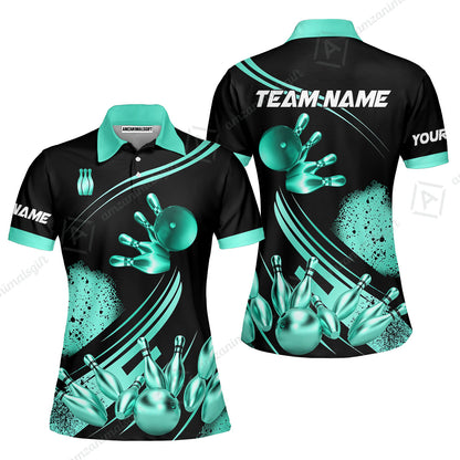 Custom Bowling Team Jerseys Polo Shirts, Bowling Uniforms Ball And Pins Ultimate Golden Multicolor Options Personalized Name And Team Name