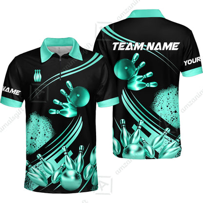 Custom Bowling Team Jerseys Polo Shirts, Bowling Uniforms Ball And Pins Ultimate Golden Multicolor Options Personalized Name And Team Name