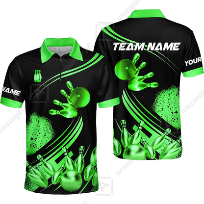 Custom Bowling Team Jerseys Polo Shirts, Bowling Uniforms Ball And Pins Ultimate Golden Multicolor Options Personalized Name And Team Name
