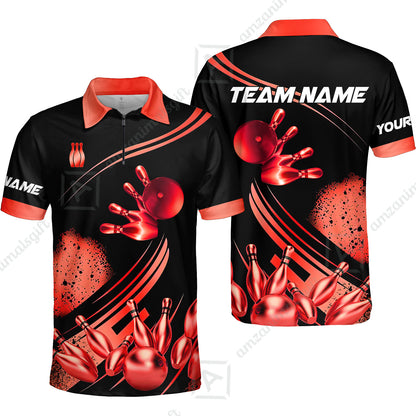 Custom Bowling Team Jerseys Polo Shirts, Bowling Uniforms Ball And Pins Ultimate Golden Multicolor Options Personalized Name And Team Name