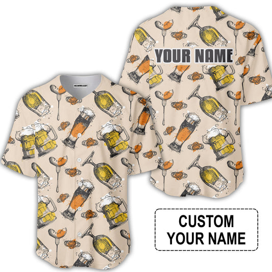 Custom Cream Black Beer Pattern Design Oktoberfest Beer Festival Performance Baseball Jersey