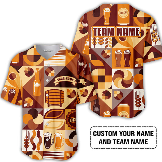 Custom Cream Brown Beer Pattern Design Oktoberfest Beer Festival Performance Baseball Jersey