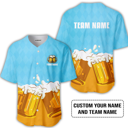 Custom Blue White Orange Beer Pattern Design Oktoberfest Beer Festival Performance Baseball Jersey