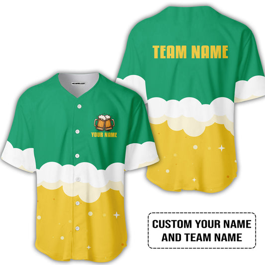 Custom Green White Yellow Beer Pattern Design Oktoberfest Beer Festival Performance Baseball Jersey