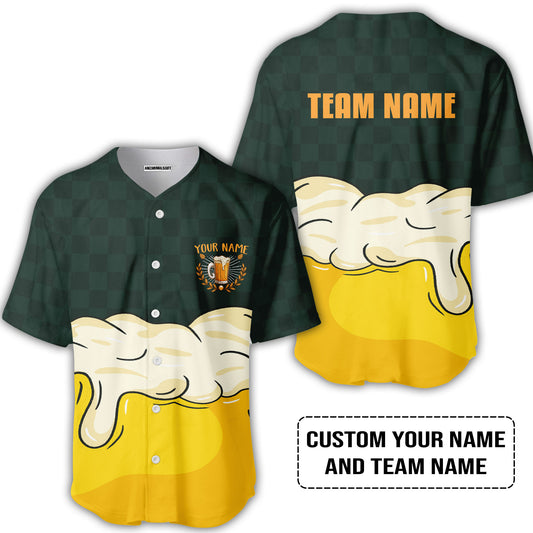 Custom Irish Green Yellow Beer Pattern Design Oktoberfest Beer Festival Performance Baseball Jersey