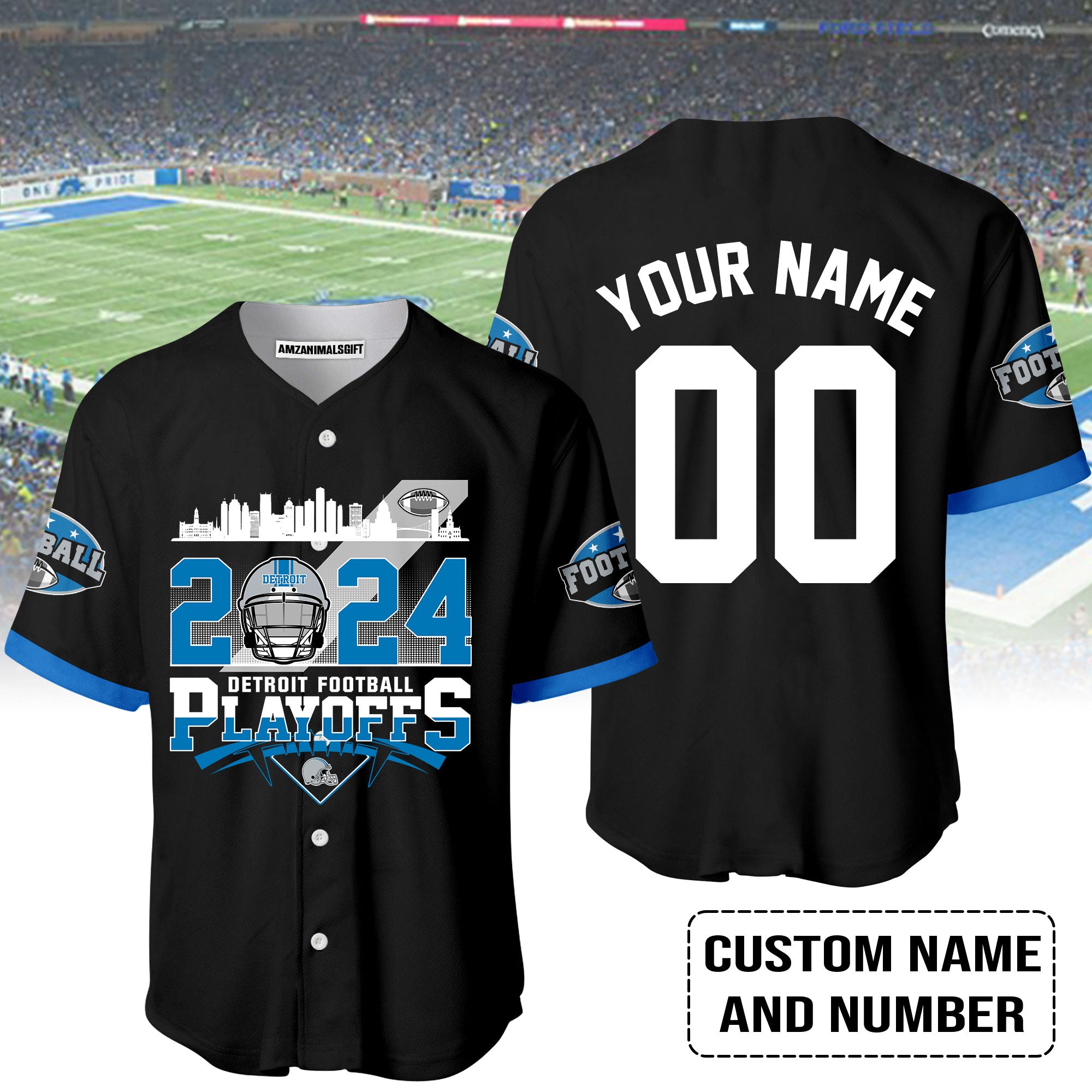 Detroit Football 2023-2024 Playoffs Custom Name Baseball jersey, Detroit Game Day Baseball jersey, Playoffs Shirts For Detroit Football Fans