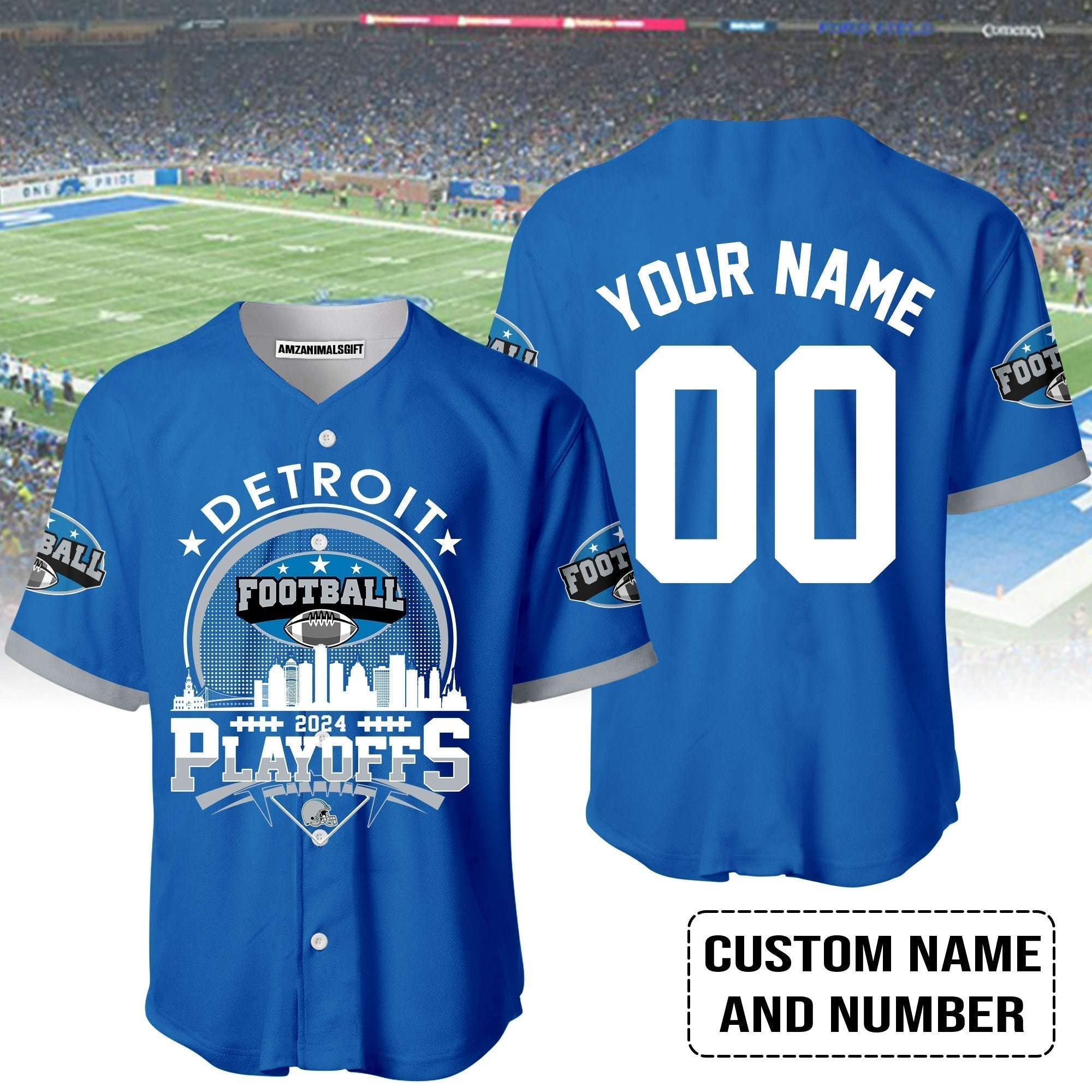 Detroit Football 2023-2024 Playoffs Skyline Custom Baseball jersey, Detroit Game Day Baseball jersey, Playoffs Shirts For Detroit Football Fans