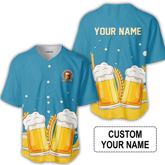 Custom Blue Beer Pattern Design Oktoberfest Beer Festival Performance Baseball Jersey