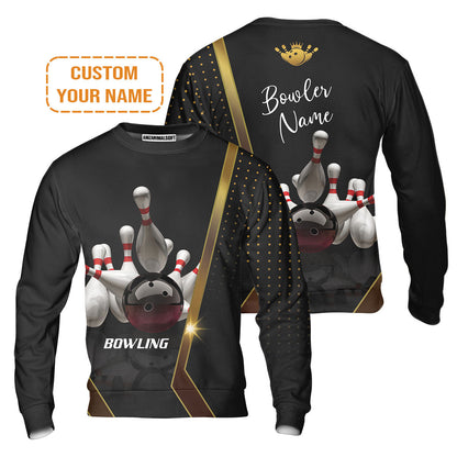 Customized Bowling T-Shirt, Black And Golden Pattern Personalized Bowling T-Shirt