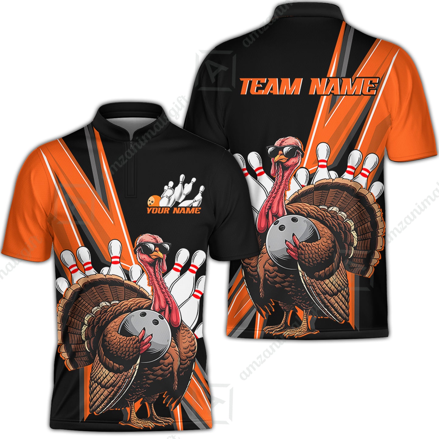 Personalized Black And Red Custom Awesome Turkey Bowling Jersey, Thanksgiving Bowling Team Uniforms With Name, Team Name