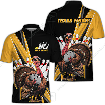 Personalized Black And Red Custom Awesome Turkey Bowling Jersey, Thanksgiving Bowling Team Uniforms With Name, Team Name