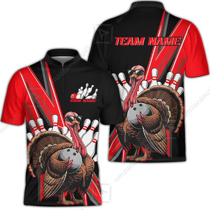 Personalized Black And Red Custom Awesome Turkey Bowling Jersey, Thanksgiving Bowling Team Uniforms With Name, Team Name