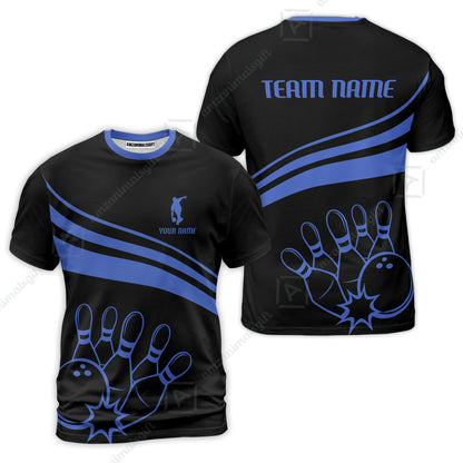 Bowling Customized Jersey Black Shirt Blue Curve Bowling Tenpin Quarter Zip Shirt, Outfit For Bowlers, Bowling Team