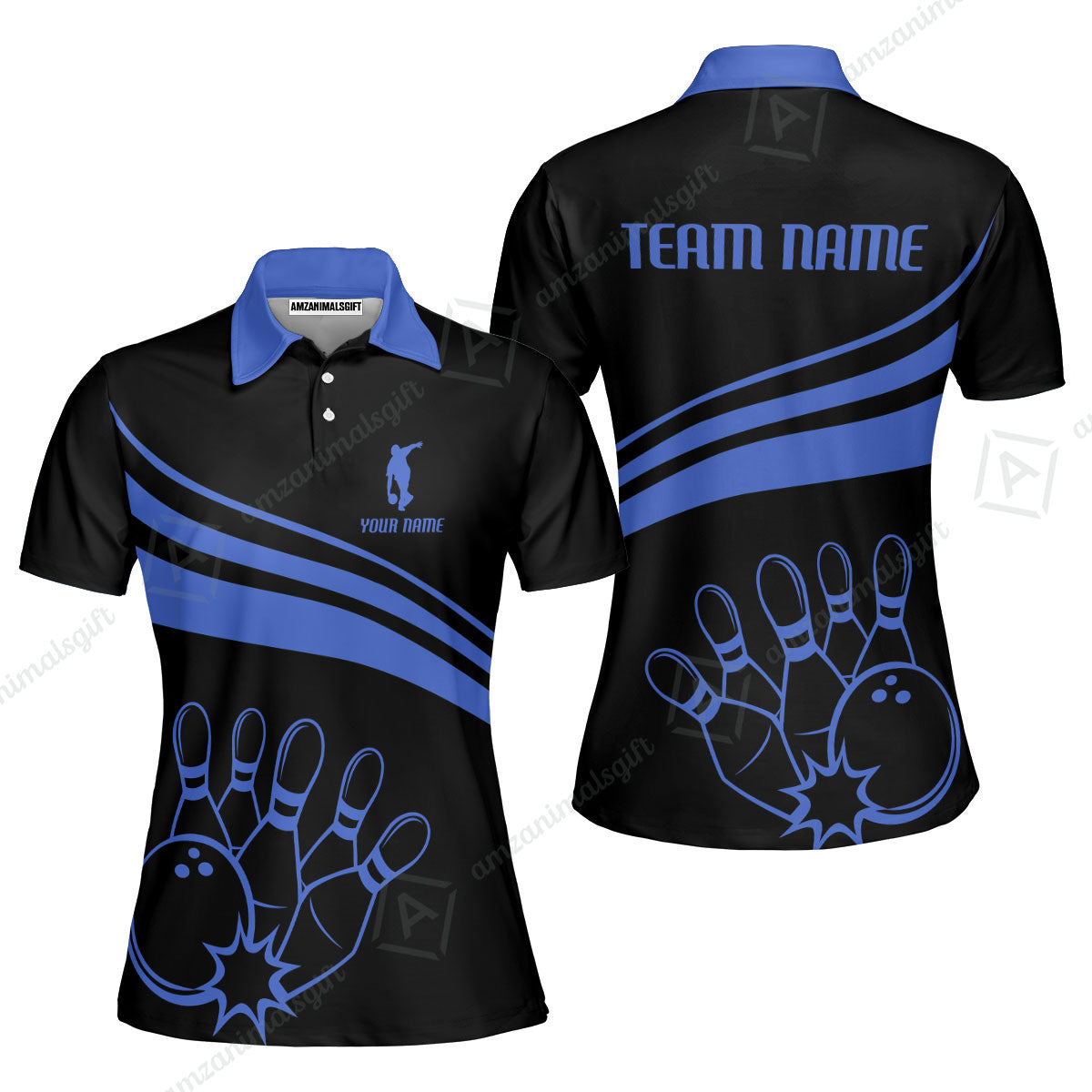 Bowling Customized Jersey Black Shirt Blue Curve Bowling Tenpin Quarter Zip Shirt, Outfit For Bowlers, Bowling Team