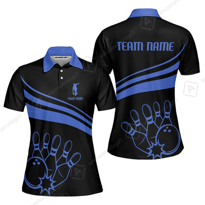Bowling Customized Jersey Black Shirt Blue Curve Bowling Tenpin Quarter Zip Shirt, Outfit For Bowlers, Bowling Team