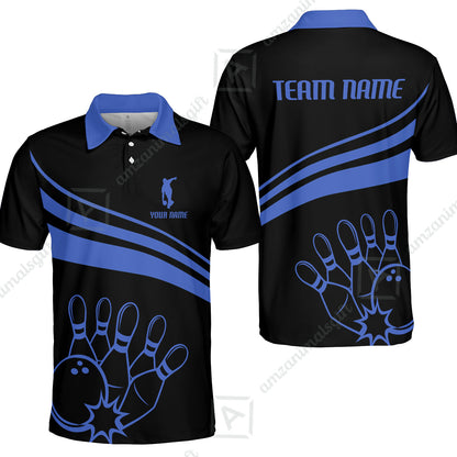 Bowling Customized Jersey Black Shirt Blue Curve Bowling Tenpin Quarter Zip Shirt, Outfit For Bowlers, Bowling Team