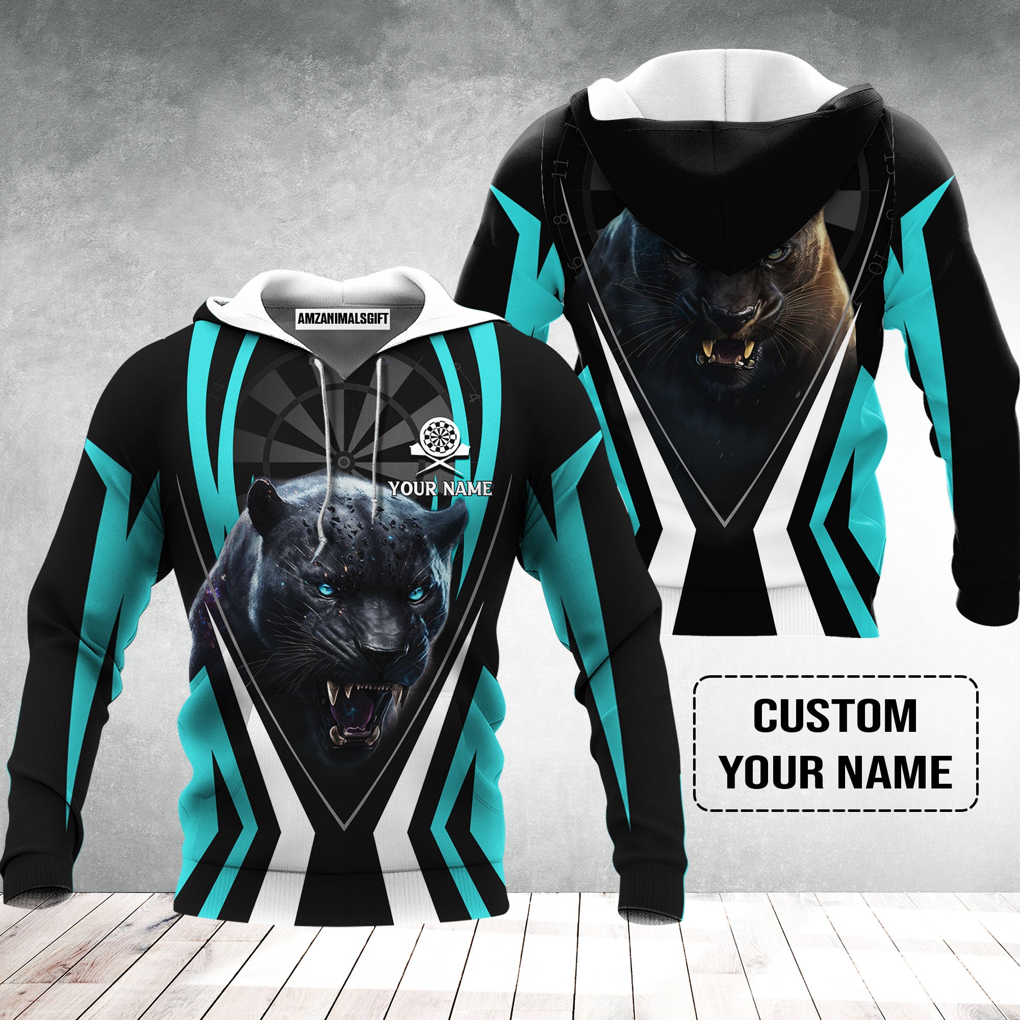 Black Panther And Darts Custom Name Hoodie, Bullseye Dartboard Personalized Hoodie - Gift For Darts Lovers, Friends