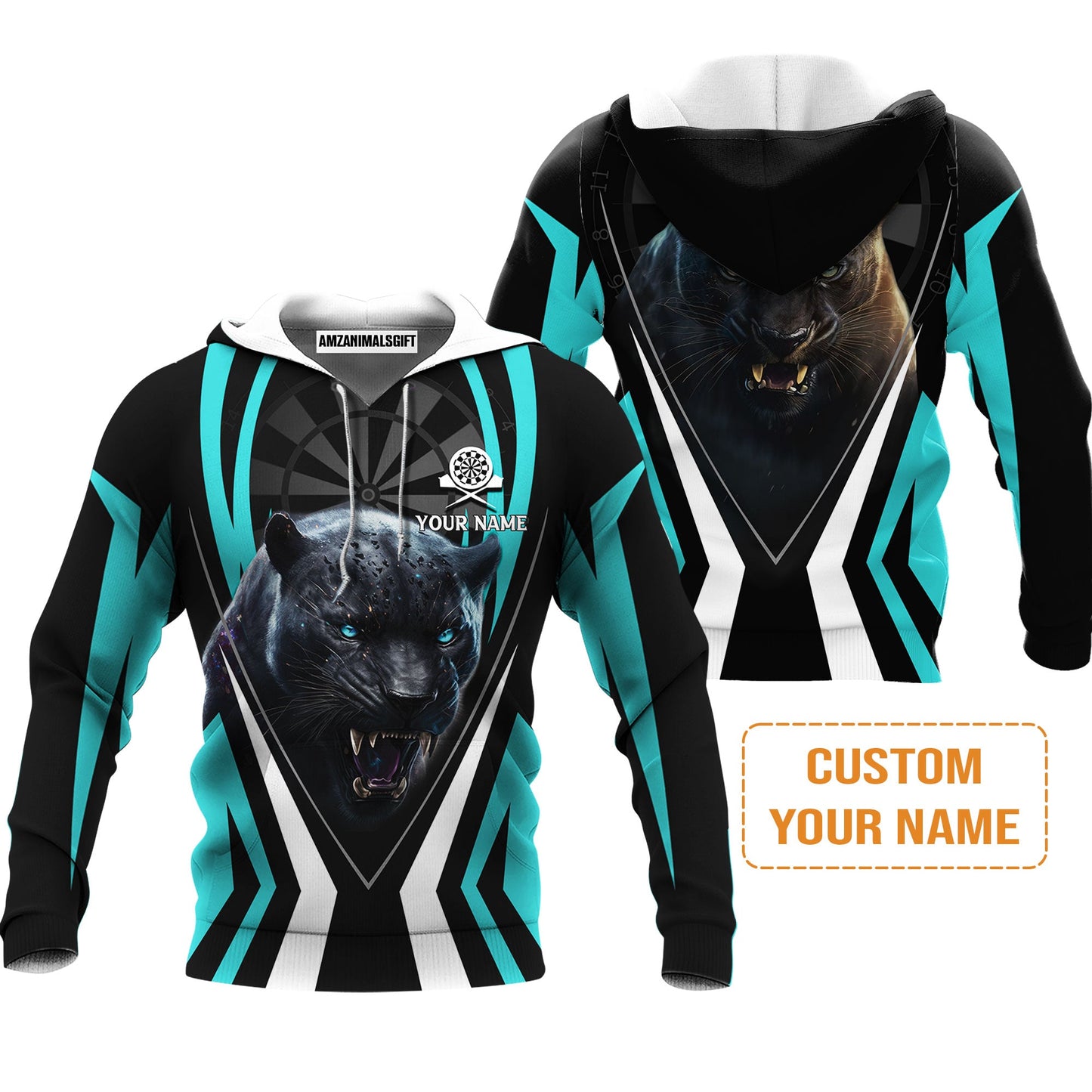 Black Panther And Darts Custom Name Men's Long Sleeve Polo Shirt, Bullseye Dartboard Personalized Long Sleeve Polo Shirt Gift For Darts Lovers, Friends