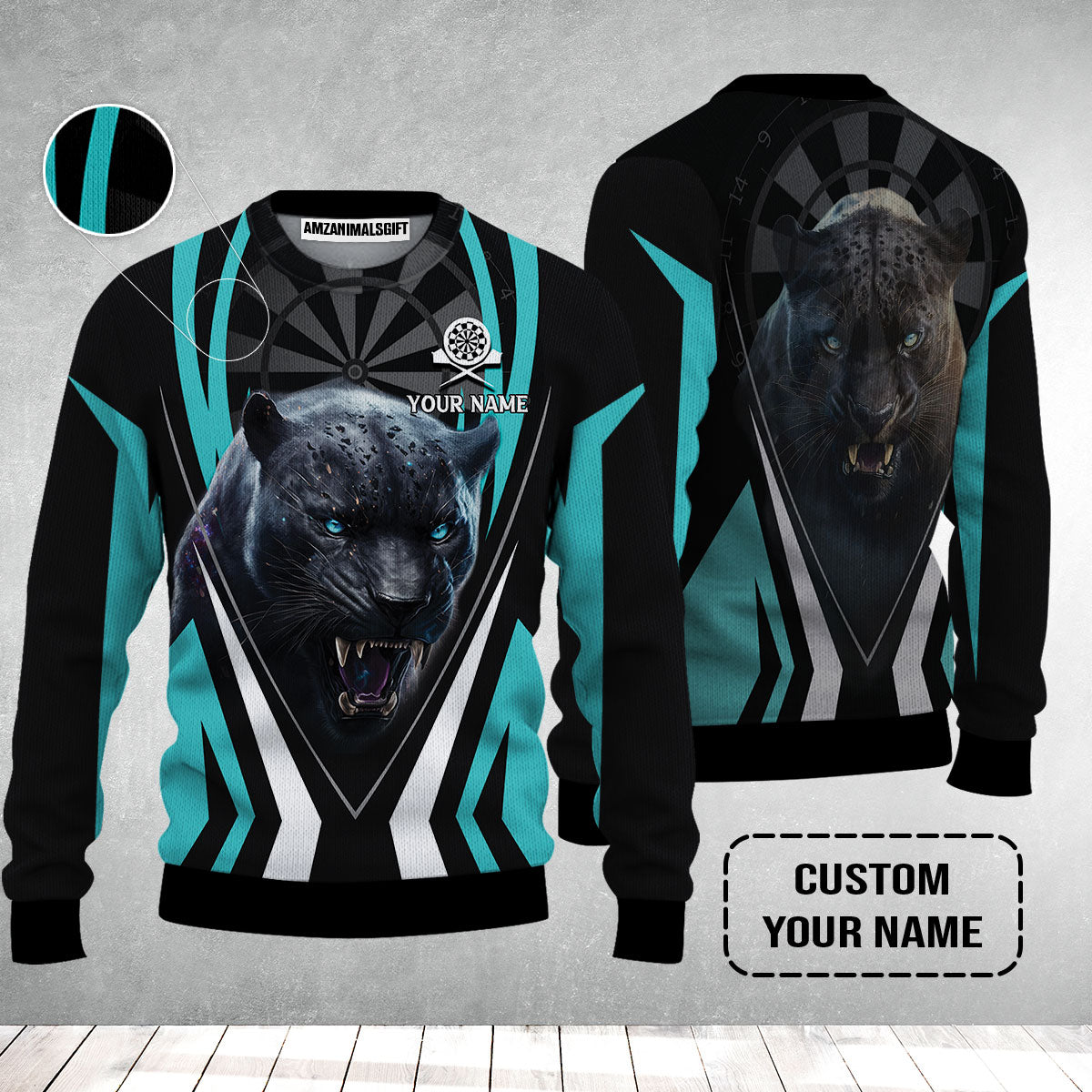 Black Panther And Darts Custom Name Sweater, Bullseye Dartboard Personalized Sweater - Gift For Darts Lovers, Friends