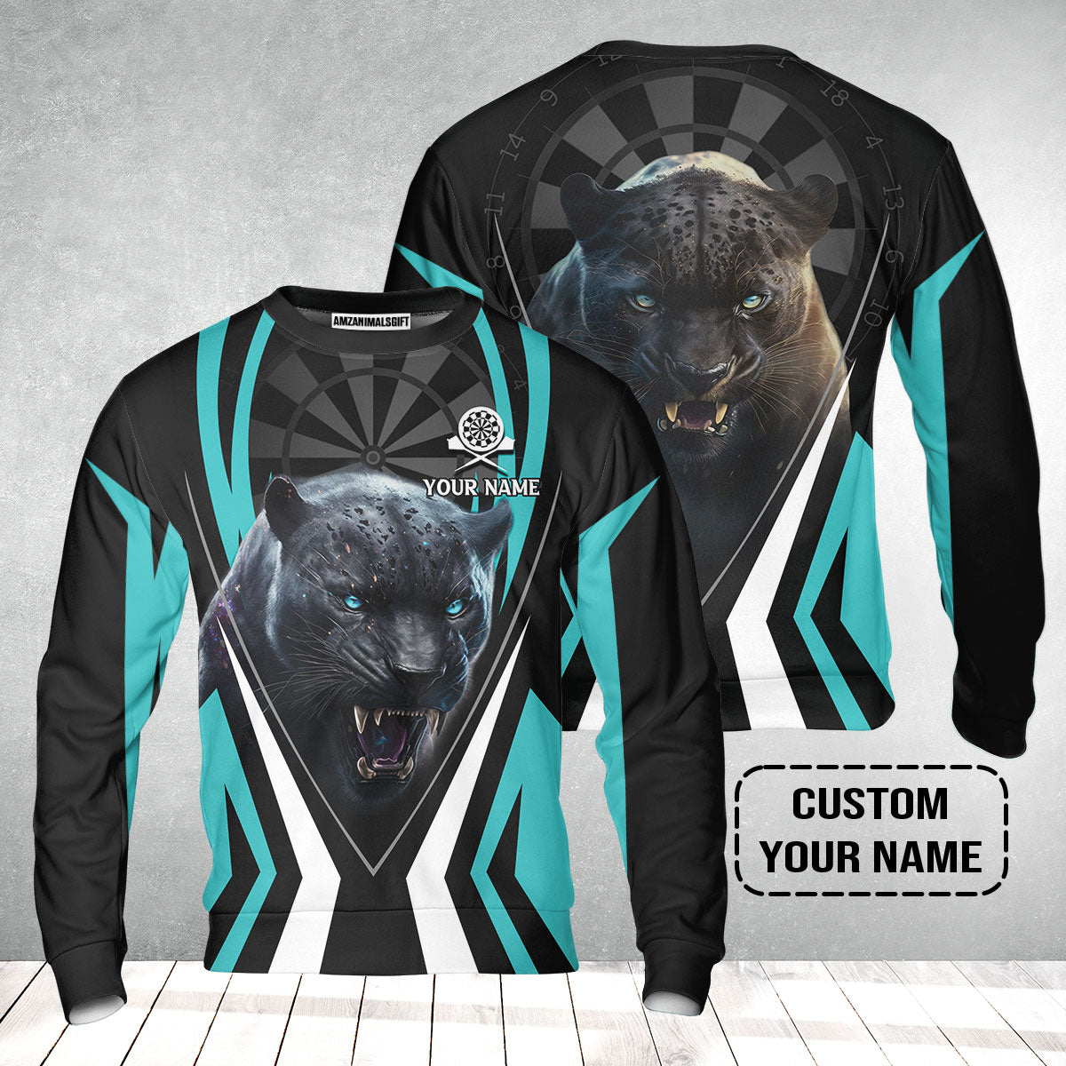 Black Panther And Darts Custom Name Sweatshirt, Bullseye Dartboard Personalized Sweatshirt - Gift For Darts Lovers, Friends
