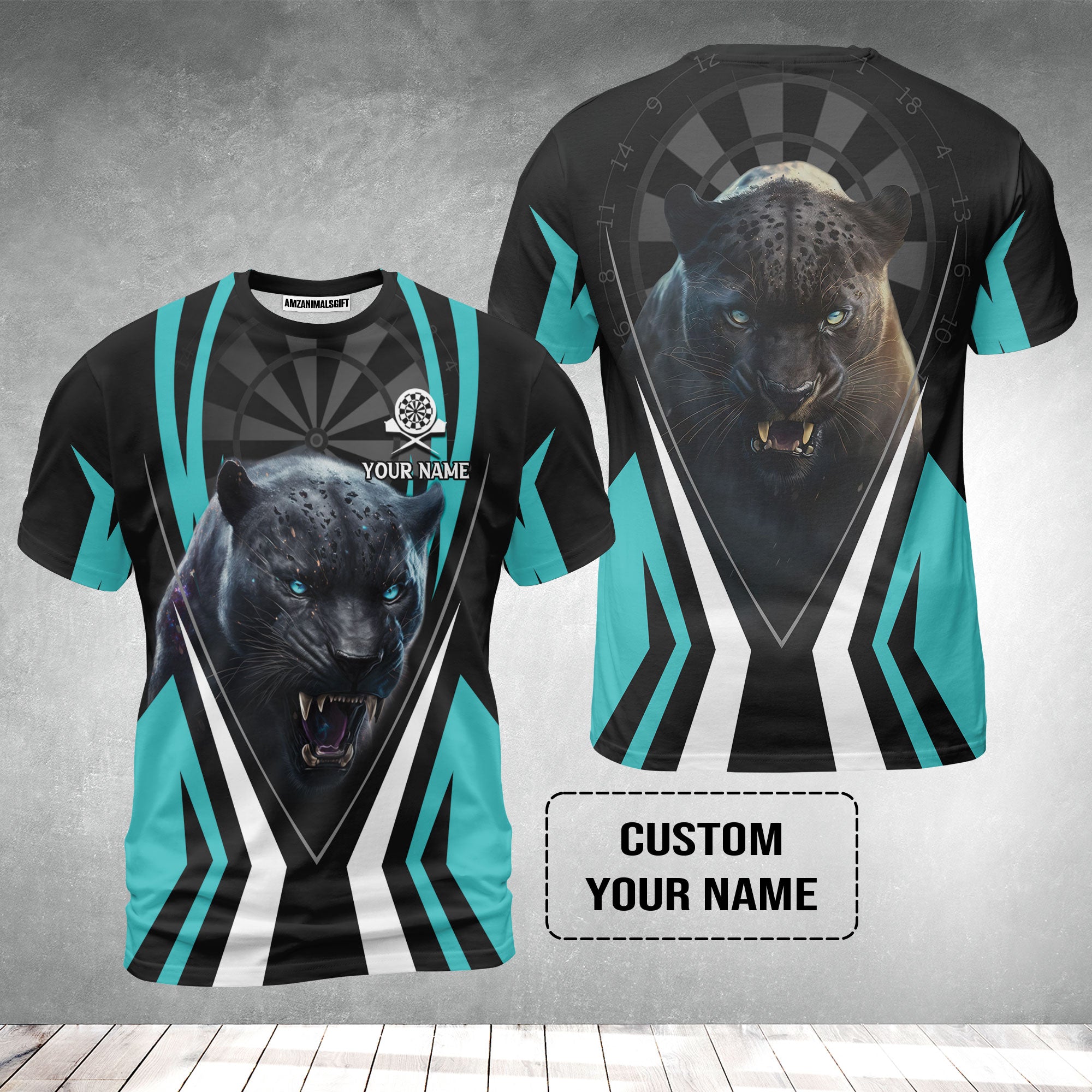 Black Panther And Darts Custom Name T-Shirt, Bullseye Dartboard Personalized T-Shirt - Gift For Darts Lovers, Friends